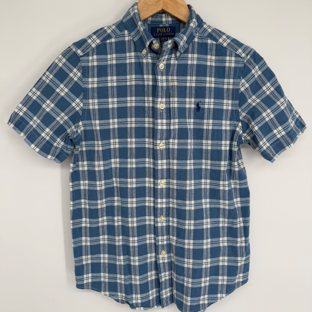 Polo Ralph‎ Lauren Shirt Boys Large Blue White Plaid Preppy Nautical Coastal